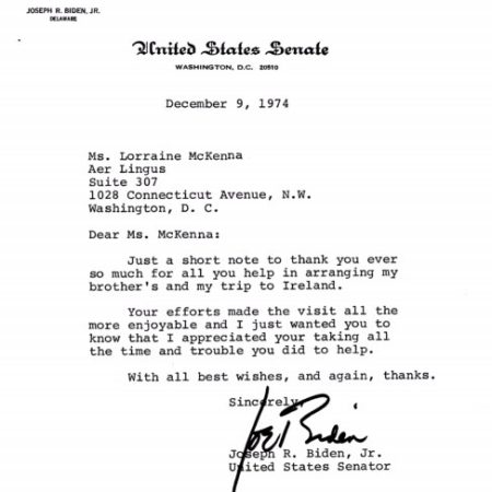Letter from Sen. Joe Biden, 1974